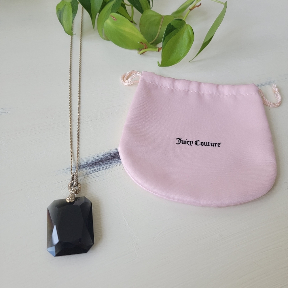 Juicy Couture Black Gem Stone Pendant Necklace with Gold Chain